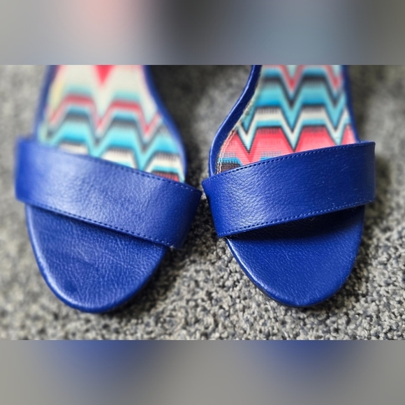 American Eagle Blue Wedge Pump Heel Ankle Strap Peep Toe Woman's Size 7.5 - Picture 3 of 15